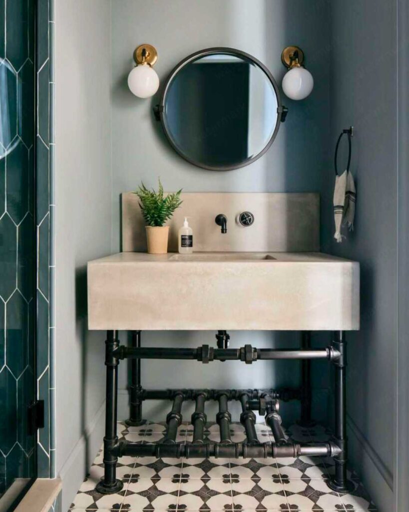 bathroom with industrial console sink