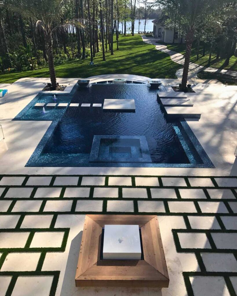 black tile swimming pool