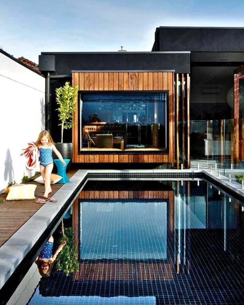 black tile swimming pool