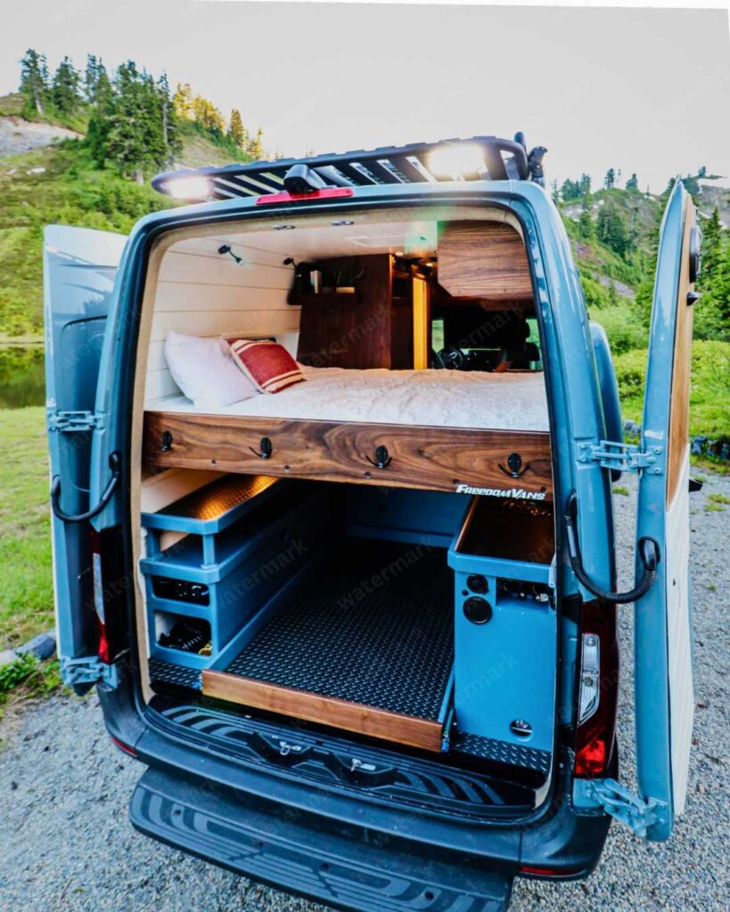 camper van bed ideas fixed with storage