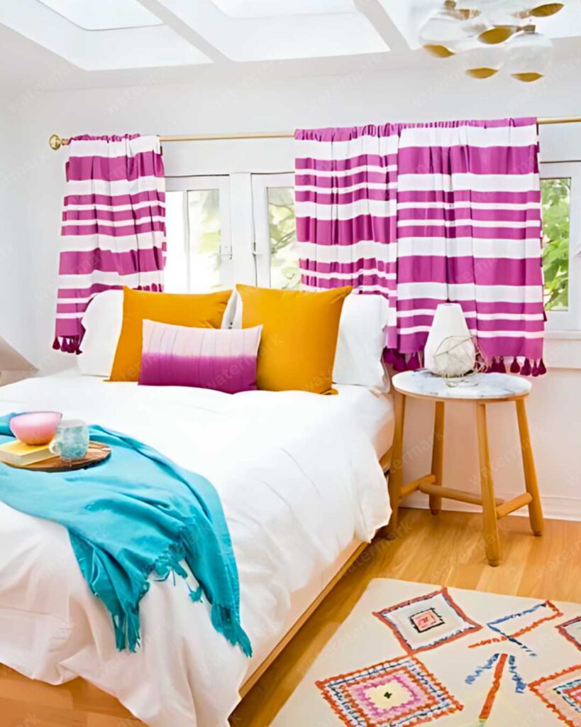 colorful bedroom stripe magenta curtain