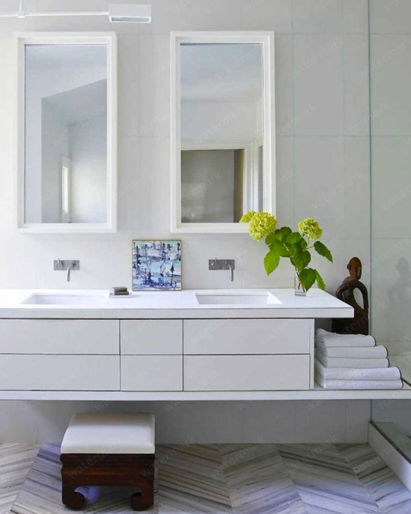 double floating white vanity