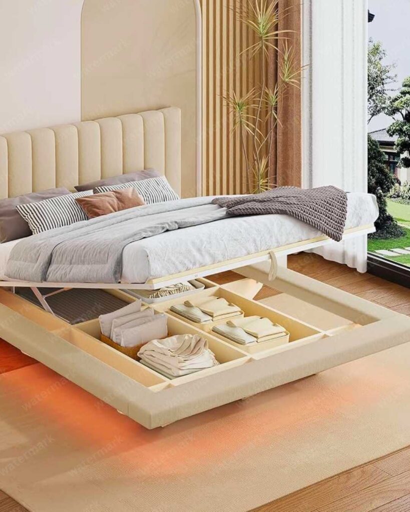 floating bed frame idea with hidden storage