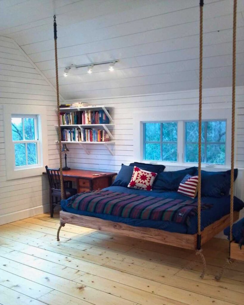 floating hanging bed frame idea