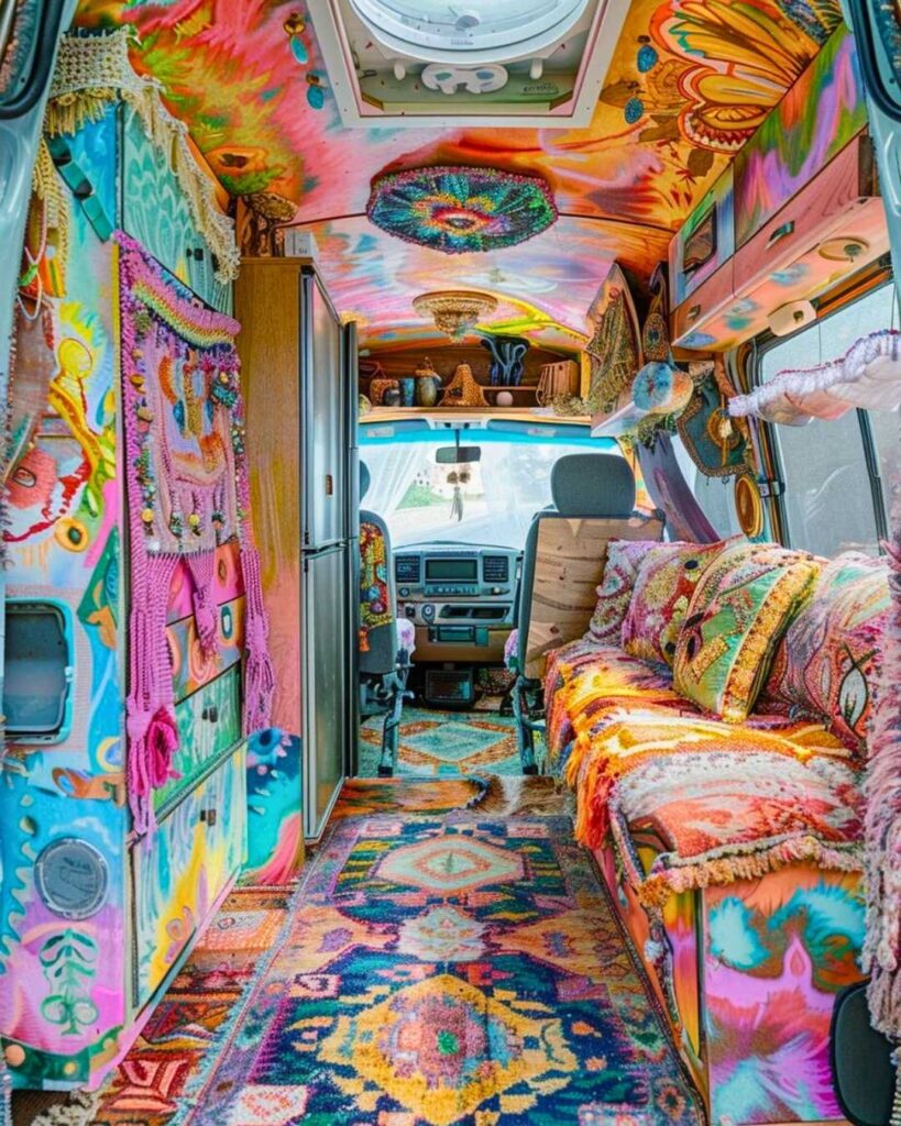 full boho camper van interior design