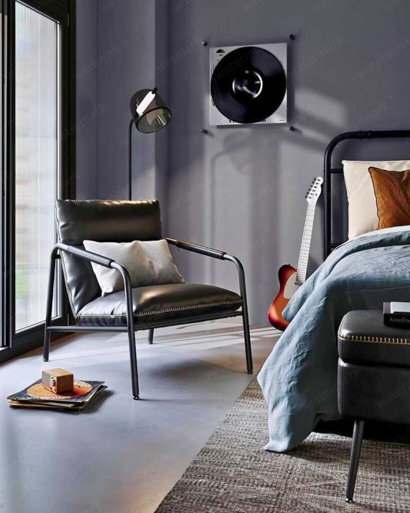 industrial bedroom with leather accent