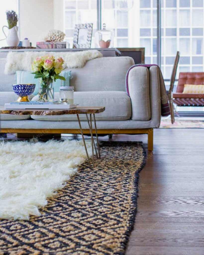 layered rugs in a living room