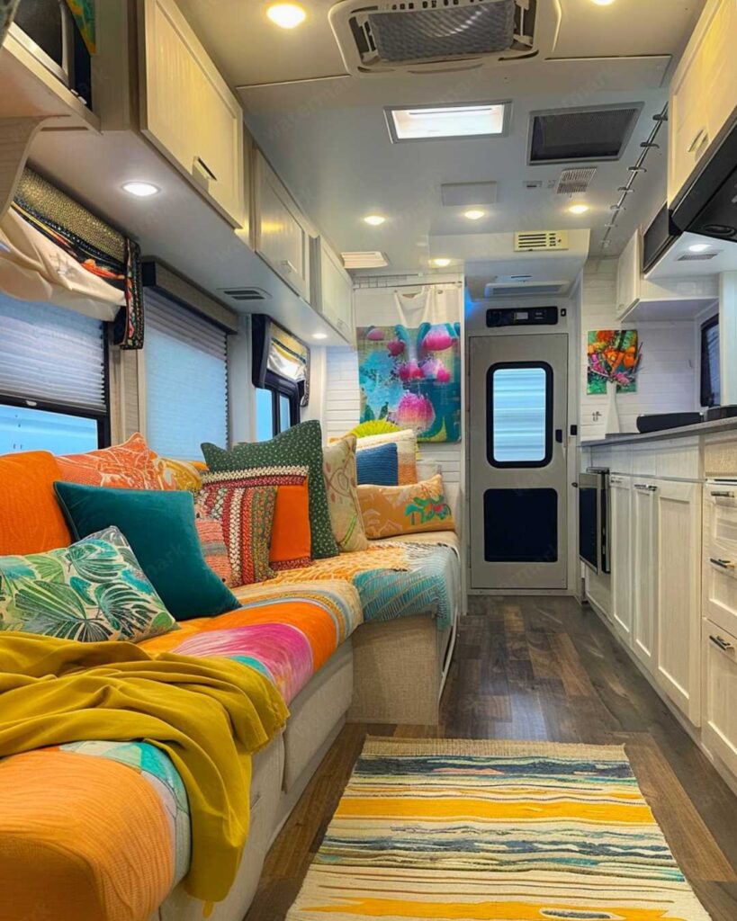 modern boho camper van interior design