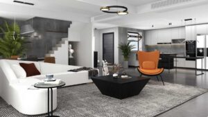 modern living room with minimalist coffee table