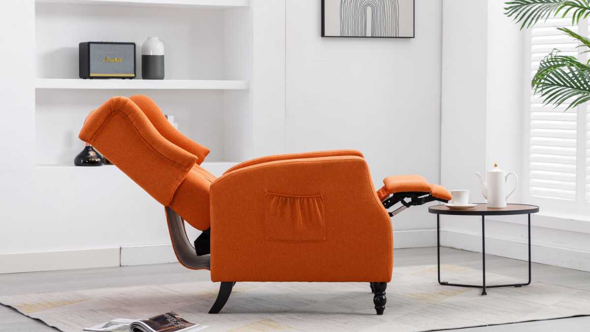 orange recliner chair in a room