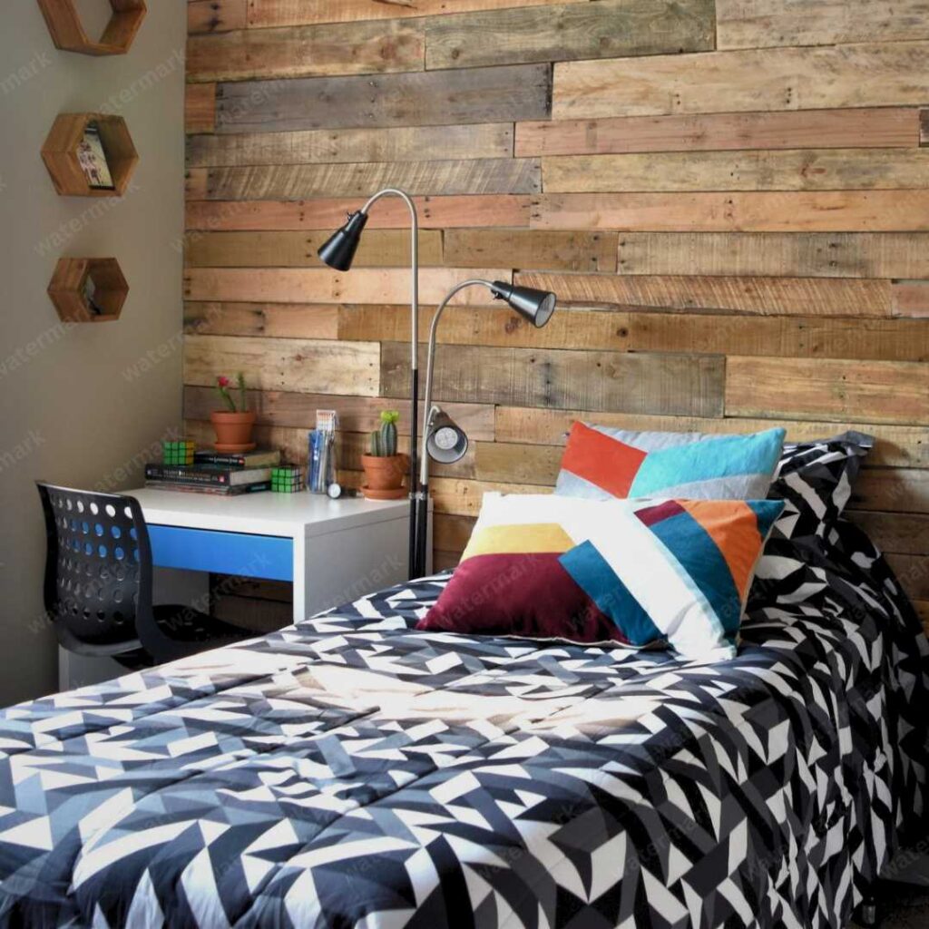 pallet as accent wall in bedroom