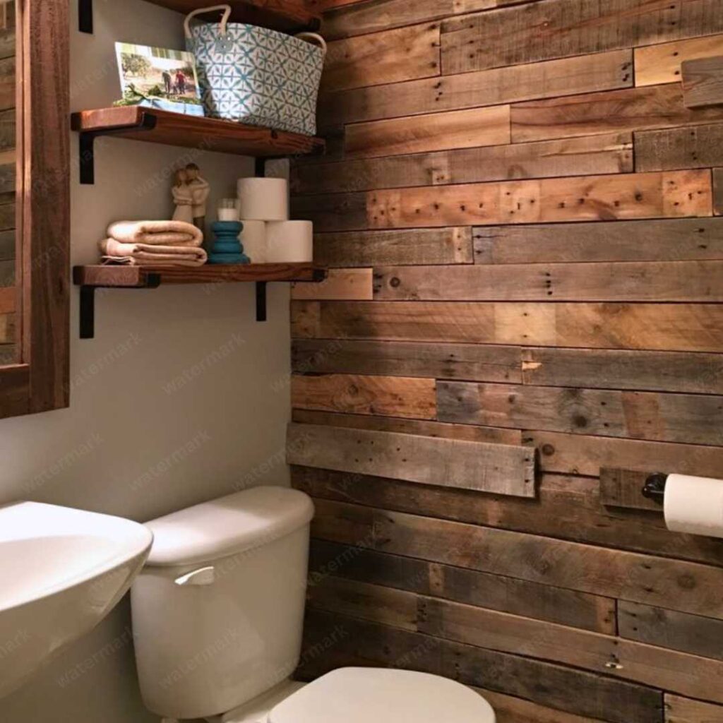 pallet as accent wall in bathroom