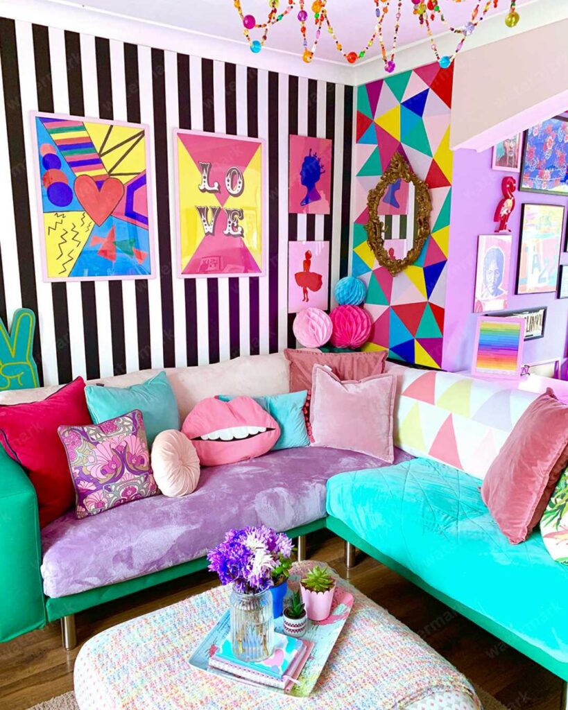 quirky room with pillows