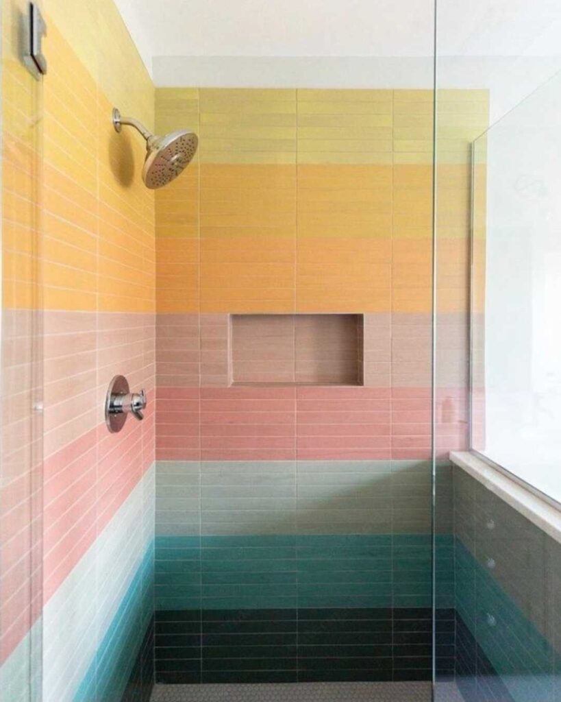 rainbow subway tile arrangement