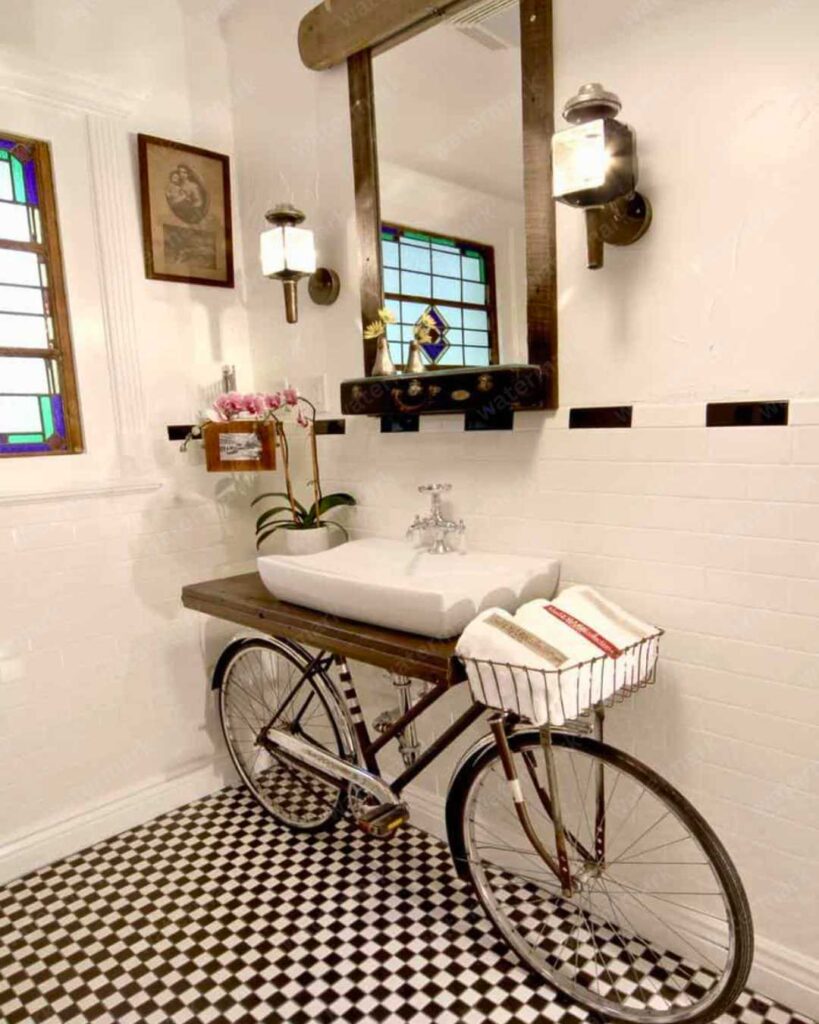 old bicycle as sink stand