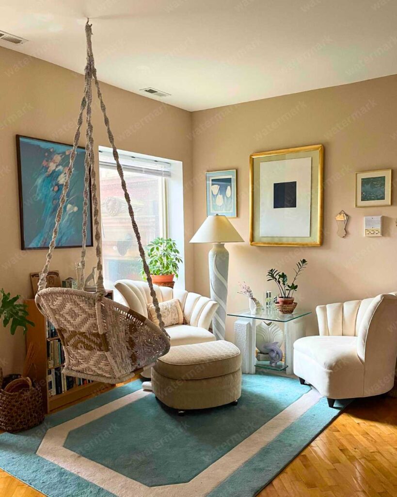 room with hanging chair