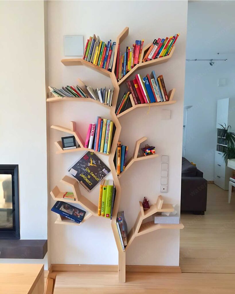 room with tree bookshelf