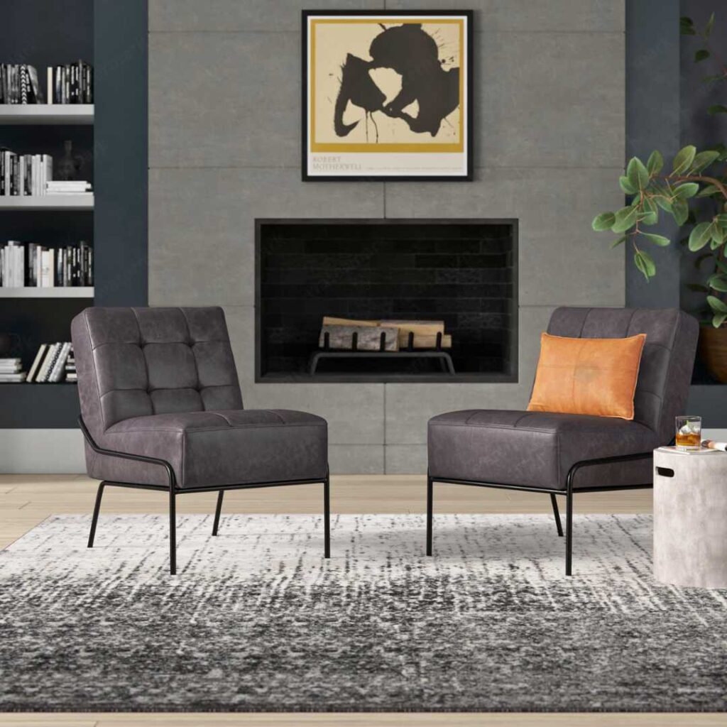 Schaible Vegan Leather Tufted Armless Chair