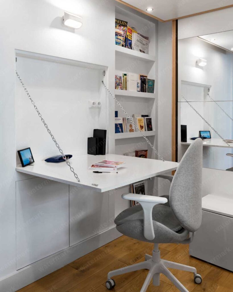 small home office with foldable desk