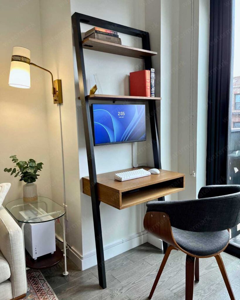 small home office with stair rack