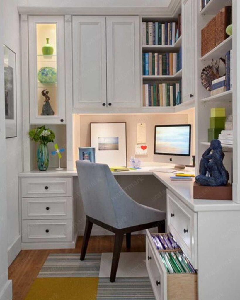 small home office with vertical storage