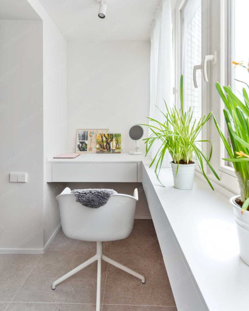 small home office with window table