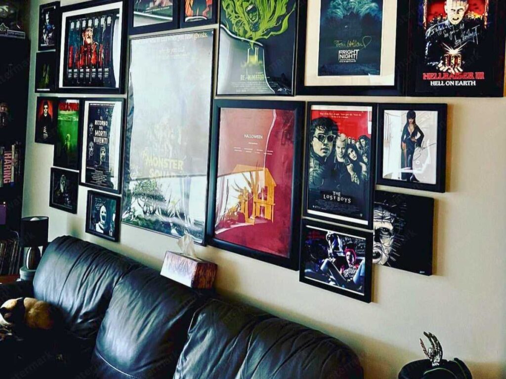 small movie room with poster