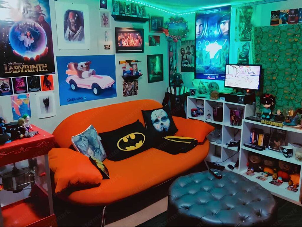 small movie room with poster