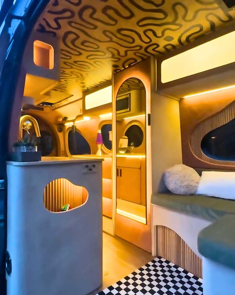 vintage glam camper van interior design